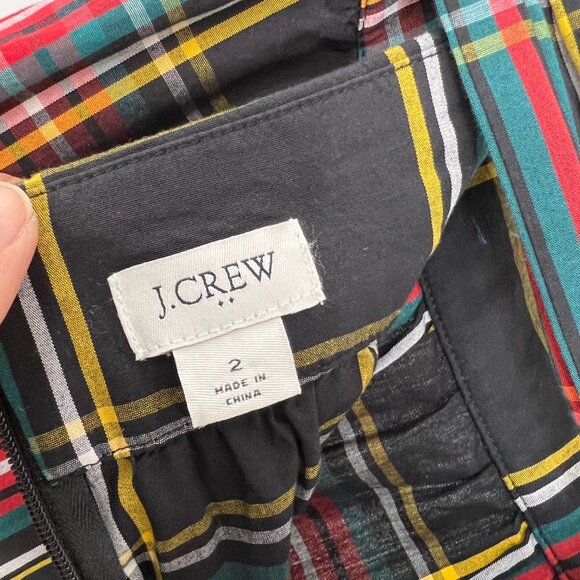 Sz 2- J. Crew Factory Black Plaid Cotton Ruffle Bow A-Line Midi Skirt - Picture 8 of 12
